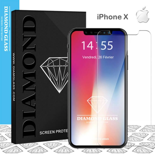 Verre Trempé pour iPhone X - Apple - Protection écran DIAMOND GLASS HD3